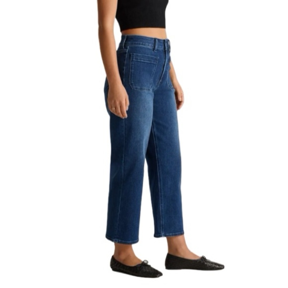 Quince stretch patch pocket cropped wide leg Jeans in dark wash - Picture 2 of 15